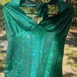 MERMAID SUIT ~ Holographic Green Halter Romper